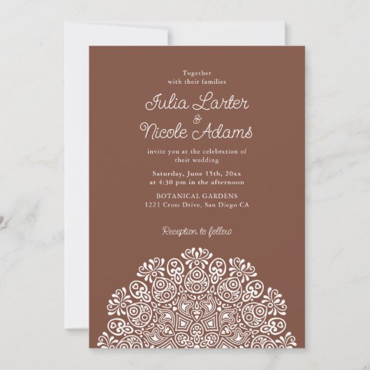 Invitation Style Mandala Mariage Art Déco Orné Classique (Devant)