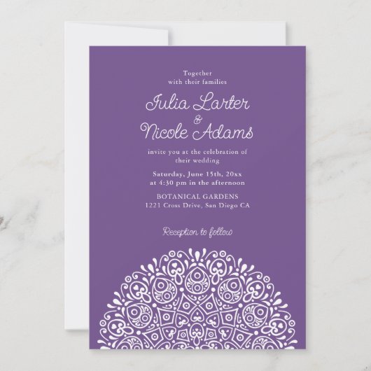 Invitation Style Mandala Mariage Art Déco Orné Classique (Devant)