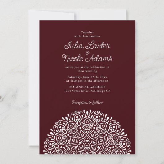 Invitation Style Mandala Mariage Art Déco Orné Classique (Devant)