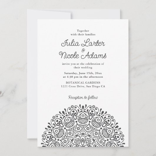 Invitation Style Mandala Mariage Classique Orné Art Déco (Devant)