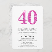Invitation STYLE MODERNE 40E anniversaire parties scintillant (Devant / Derrière)