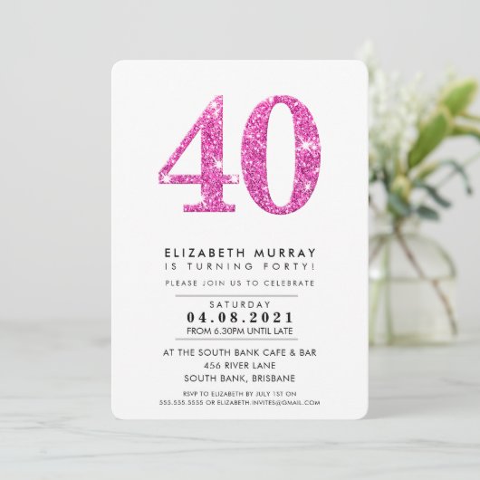 Invitation STYLE MODERNE 40E anniversaire parties scintillant (Debout devant)