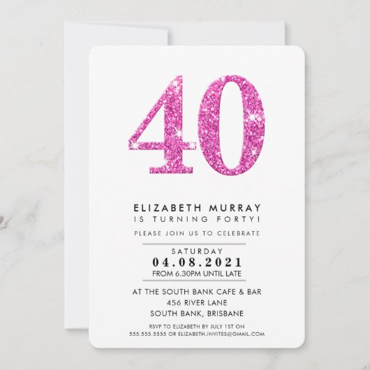 Invitation STYLE MODERNE 40E anniversaire parties scintillant (Devant)