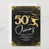 Invitation Style moderne 50e Anniversaire Robe d'or noir bril (Devant)
