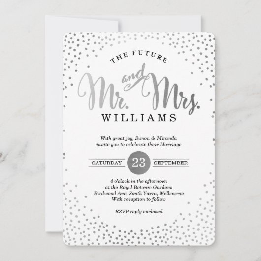 Invitation STYLE MODERNE MARIAGE mini confetti argent noir (Devant)