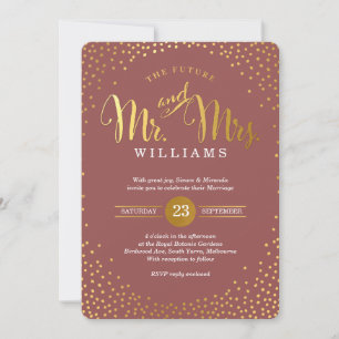Invitation STYLE MODERNE MARIAGE mini confetti marsala or