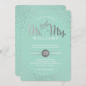 Invitation STYLE MODERNE MARIAGE mini confetti menthe argent (Devant / Derrière)