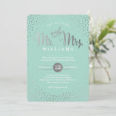 Invitation STYLE MODERNE MARIAGE mini confetti menthe argent (Debout devant)