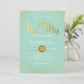 Invitation STYLE MODERNE MARIAGE mini confetti menthe or (Debout devant)