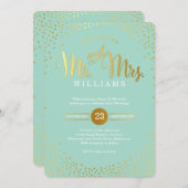 Invitation STYLE MODERNE MARIAGE mini confetti menthe or (Devant / Derrière)
