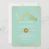 Invitation STYLE MODERNE MARIAGE mini confetti menthe or (Devant)