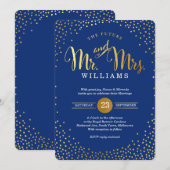 Invitation STYLE MODERNE MARIAGE or confetti bleu marine (Devant / Derrière)