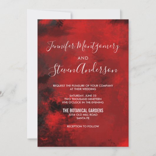 Invitation Style moderne noir et rouge foncé Mariage Abstrait (Devant)