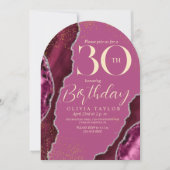Invitation Style moderne rose agate or 30e anniversaire (Devant)