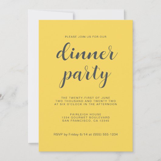 Invitation Style moderne Script lumineux Jaune lumineux dîner (Devant)
