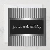 Invitation Style Noir Blanc Mens 40th Argent (Devant)