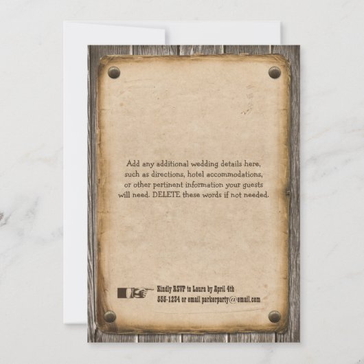 Invitation Style occidental Mangez, buvez et soyez Mariage (Dos)