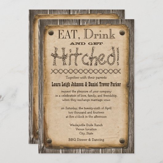 Invitation Style occidental Mangez, buvez et soyez Mariage (Devant / Derrière)