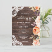 Invitation Style original - Dentelle de bois rose et fleurs d (Debout devant)