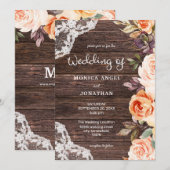 Invitation Style original - Dentelle de bois Rose & Floral pê (Devant / Derrière)