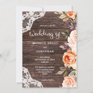 Invitation Style original - Fleurs de bois en dentelle rose e