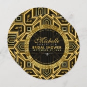Invitation Style parties scintillant Gold Croix Noire v2 rond (Devant / Derrière)