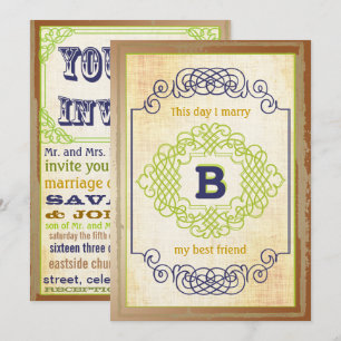Invitation Style Poster vintage tendance Marine Cuivre et Ver
