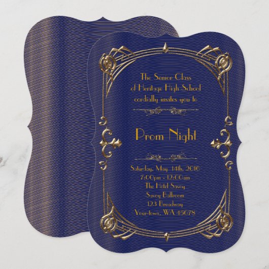 Invitation Style Prom Night Empire, Mélange d'or, marine, chi (Devant / Derrière)