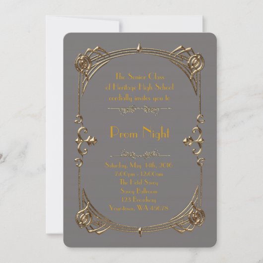 Invitation Style Prom Night Empire, Or fondu, gris (Devant)