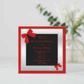 Invitation Style Red Bows & Silver encadré Anniversaire (Debout devant)
