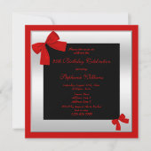 Invitation Style Red Bows & Silver encadré Anniversaire (Devant)
