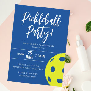 Invitation Style Rétro Néon Bleu Thème Pickleball Anniversair