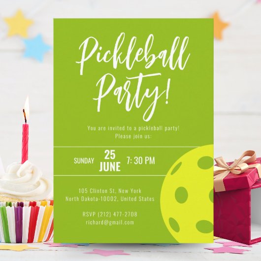 Invitation Style Rétro Neon Lime Thème Pickleball Anniversair