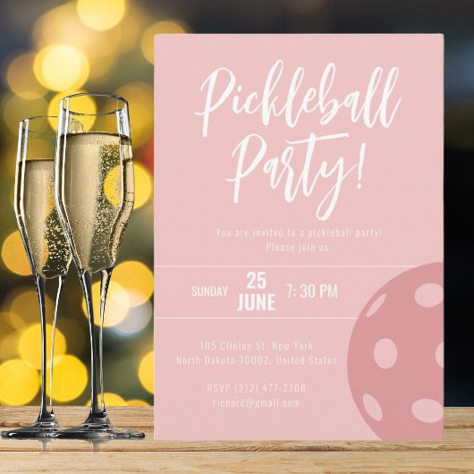 Invitation Style Rétro Neon rose thème Pickleball Anniversair