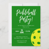 Invitation Style Rétro Neon Vert Pickleball à thème Anniversa (Devant)