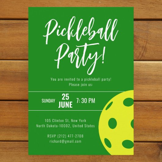 Invitation Style Rétro Neon Vert Pickleball à thème Anniversa