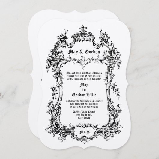 Invitation Style Rococo baroque époque victorienne Frontière (Devant / Derrière)