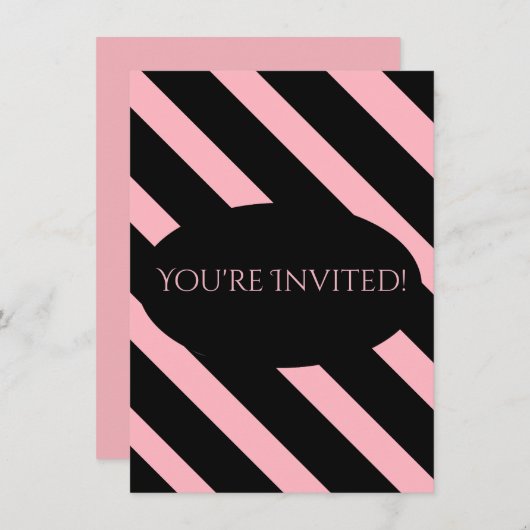 Invitation Style rose et noir larges bandes (Devant / Derrière)