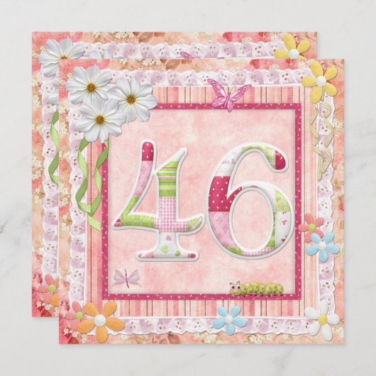 Invitation style scrapbooking pour 46e anniversaire (Devant / Derrière)