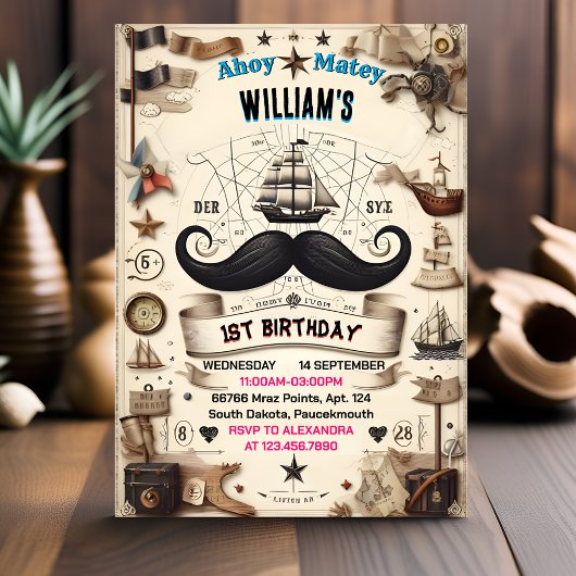 Invitation Style Ship Enfants Cool Drapeau Bateau Pirate 1er 
