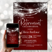 Invitation Style String Lights Red Retirement Party