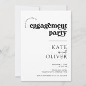 Invitation Style Super Retro Black White Engagement Party (Devant)