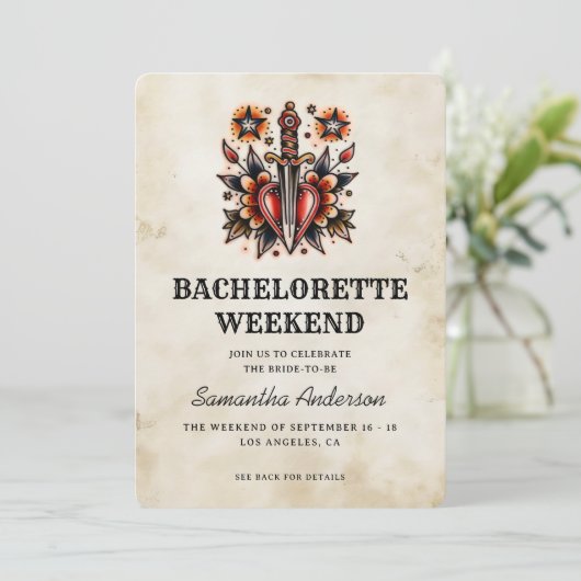 Invitation Style tatouage Dagger Coeur Retro Bachelorette (Debout devant)