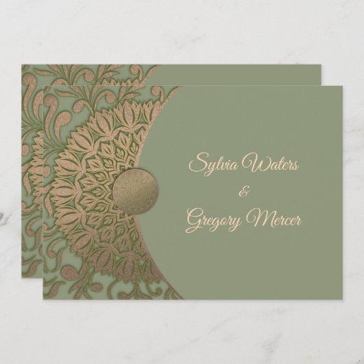 Invitation Style Terre moderne Sage vert & or classicmandala (Devant / Derrière)