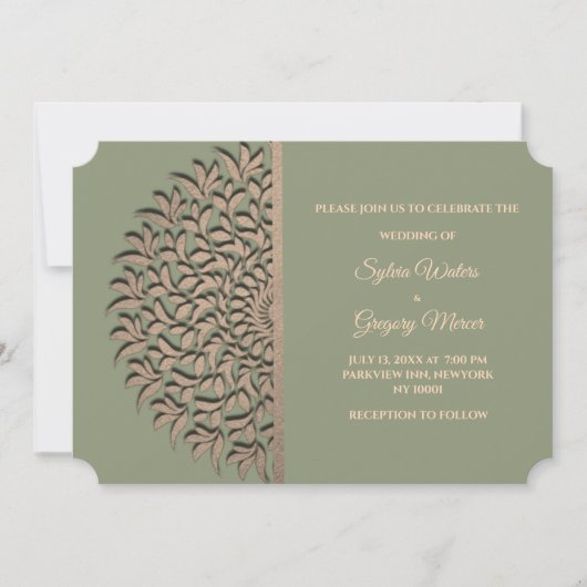 Invitation Style Terre moderne Sage vert & or classicmandala (Devant)