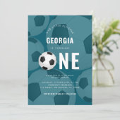 Invitation Style Turquoise Ball Soccer Thème 1er Anniversaire (Debout devant)