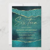 Invitation Style Turquoise & Gold Agate 16e anniversaire (Devant)