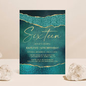 Invitation Style Turquoise & Gold Agate 16e anniversaire