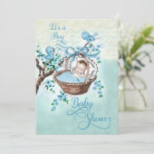 Invitation Style vintage Baby shower bébé garçon & oiseaux (Debout devant)