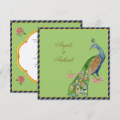 Invitation Style Vintage coloré Peacock Indian mariage Invi (Devant / Derrière)